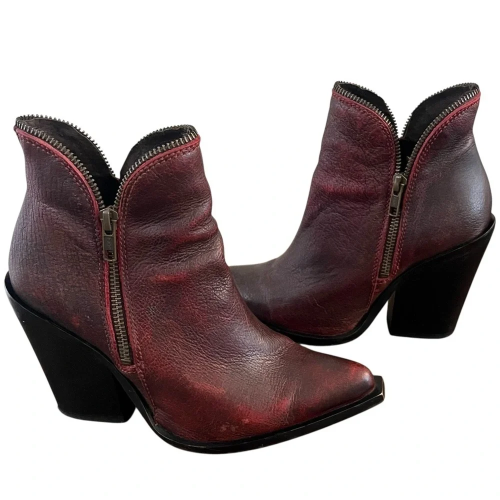Jeffrey Campbell Burgundy Red Leather Western Cowboy Ankle Bootie Boot SZ 6.5